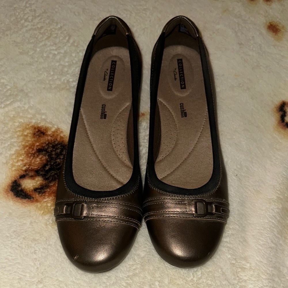 Clarks Brown and Black Flats Loafers with Decorative Buckle